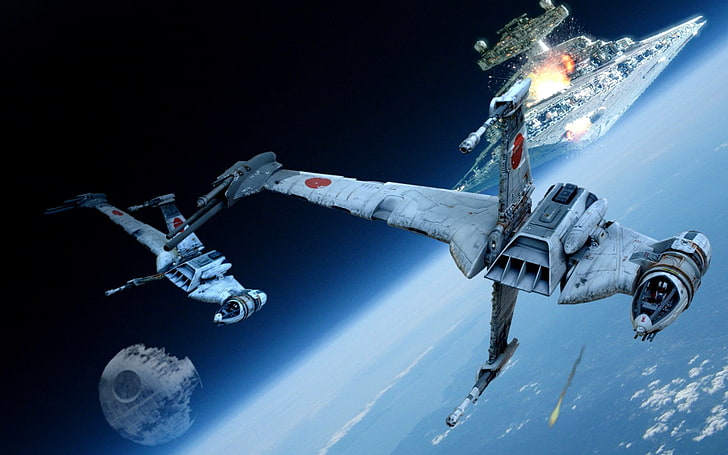 spacecraft wallpaper, Star Wars, Death Star, B-wing, Star Destroyer, HD wallpaper