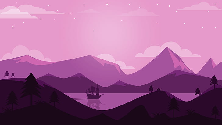 Purple Scene Landscape Minimal 4K