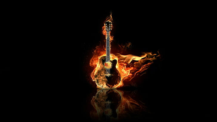 Guitar On Fire, burn, music, 3d and abstract, HD wallpaper
