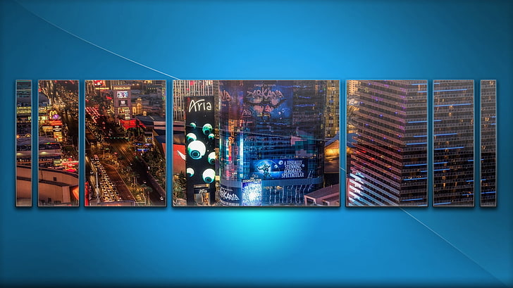 blue, collage, cityscape, Las Vegas, digital art, architecture, HD wallpaper