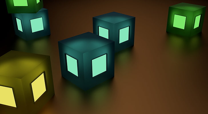 Lighted Blocks, several lighted boxes, Artistic, 3D, lights, illumination