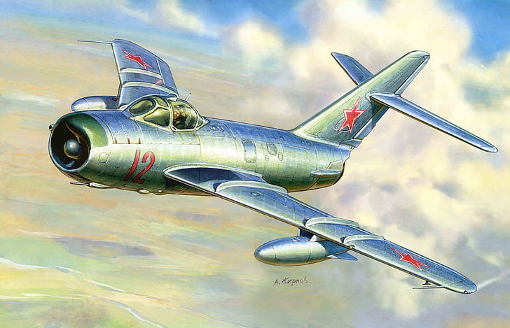 gray and green fighter jet drawing, the plane, art, OKB, Soviet, HD wallpaper