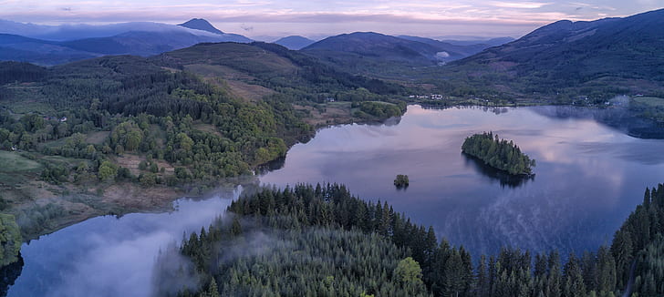 islet on body of water, loch ard, scotland, loch ard, scotland, HD wallpaper