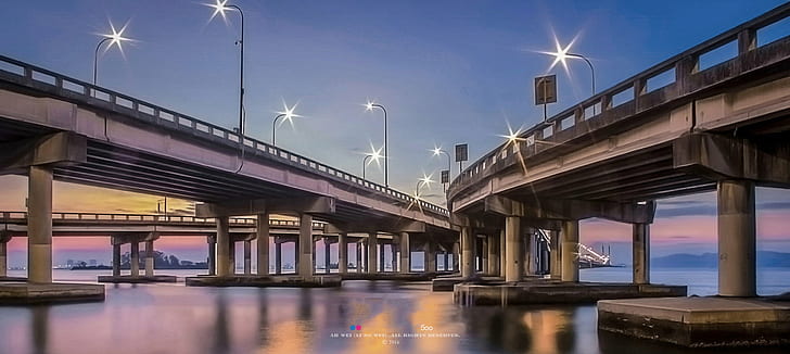 suspension bridge under body of water during night time, penang bridge, penang bridge, HD wallpaper