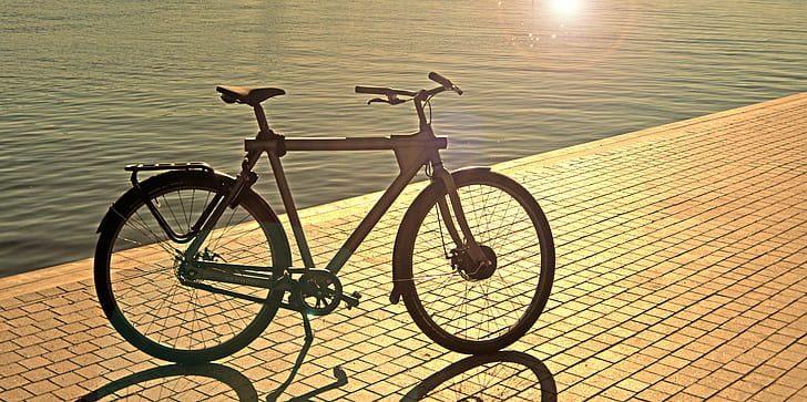 mountain bike beside body of water, Electric Bike, e-bike, electric  bike