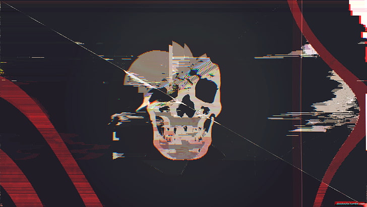 skull illustration, glitch art, abstract, cyberpunk, webpunk