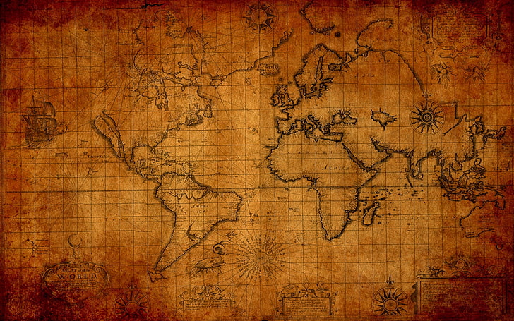 map-printed paper, the world, old, dirty, cartography, backgrounds, HD wallpaper