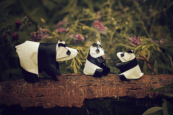 origami, paper, panda, plant, no people, nature, selective focus, HD wallpaper
