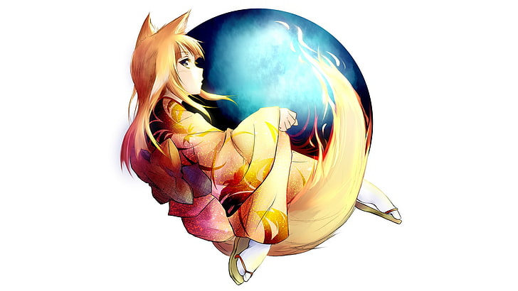 Mozilla Firefox, fox girl, browser-tan, kimono