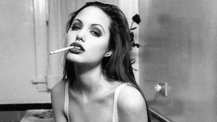 woman smoking cigarette, Angelina Jolie, actress, cigarettes, HD wallpaper