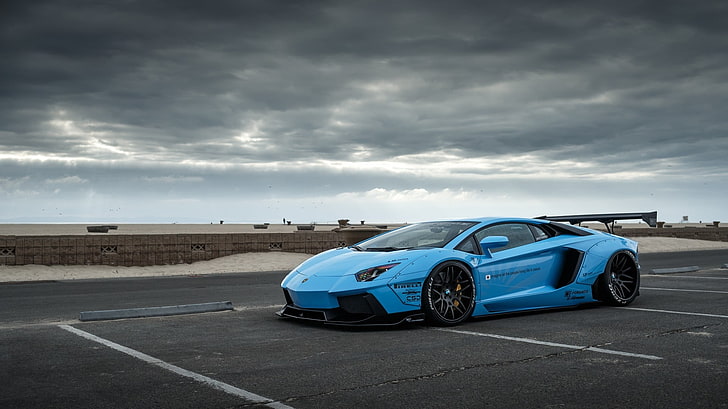 blue Lamborghini Aventador, LB Performance, car, blue cars, Liberty Walk, HD wallpaper