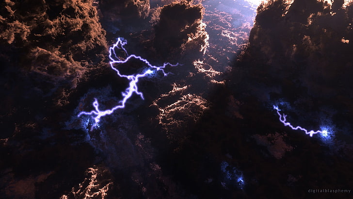 mountain lightning, artwork, fantasy art, digital art, storm