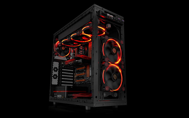 black computer tower, PC gaming, PC cases, technology, Gigabyte, HD wallpaper