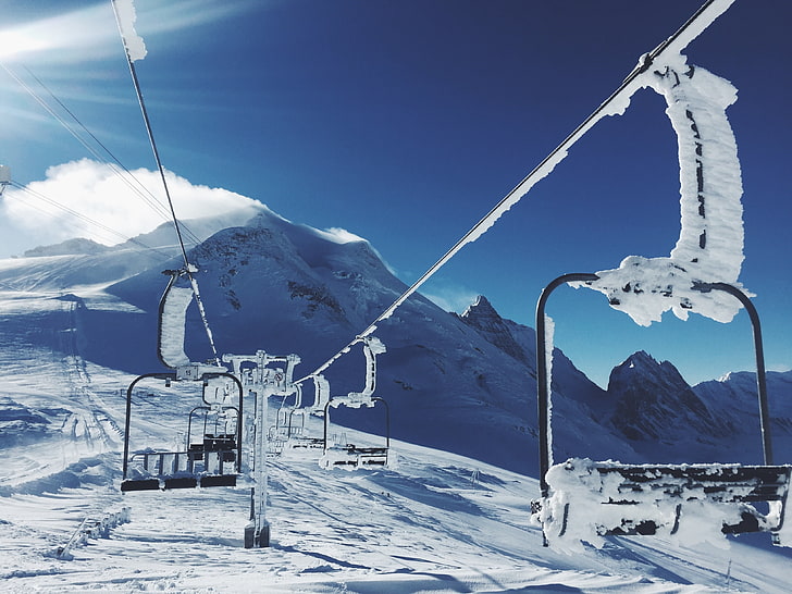 black ski lift, mountains, snow, winter, european Alps, nature