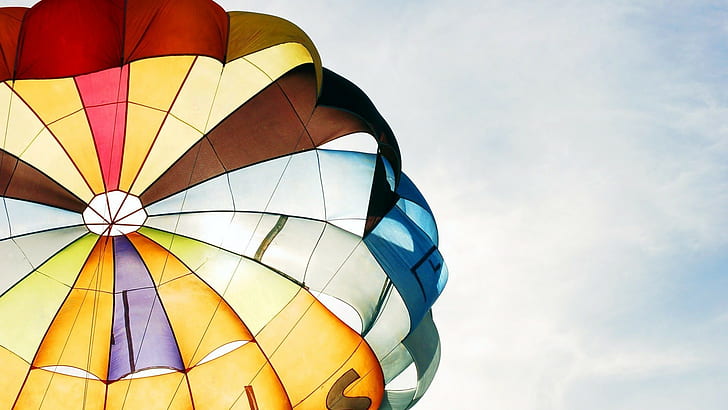 parachutes, colorful, clear sky, photography, HD wallpaper