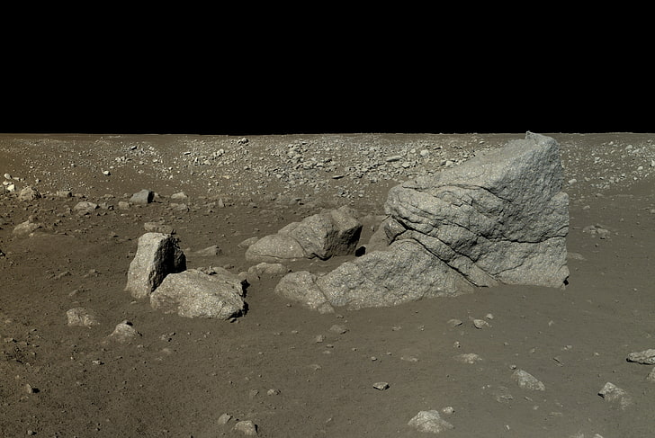 gray concrete stone fragment, Loong Rock,  Moon, space, Chang'e 3, HD wallpaper