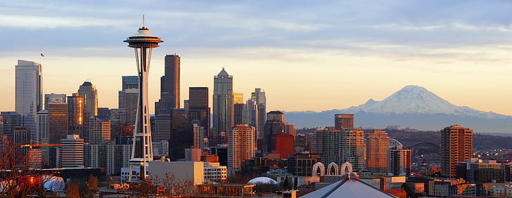 city, landscape, Seattle, Mount Rainier
