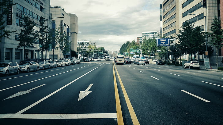 seoul city street, transportation, road, car, mode of transportation, HD wallpaper