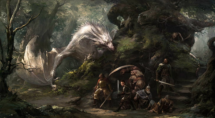 Fantasy, Forest, Monster, Warriors, Swords, HD wallpaper