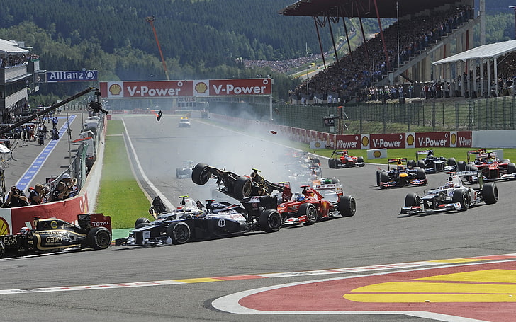 Formula 1 cars, race tracks, crash, sport, competition, sports race