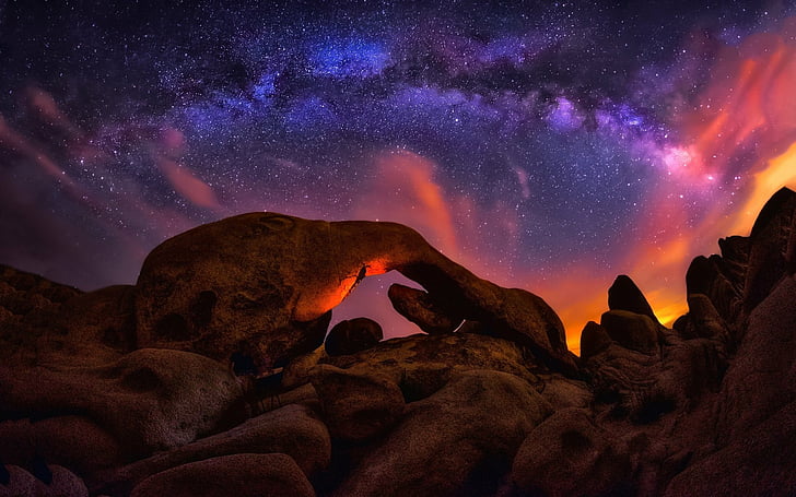 Earth, Night, Joshua Tree National Park, Milky Way, Rock, Sky