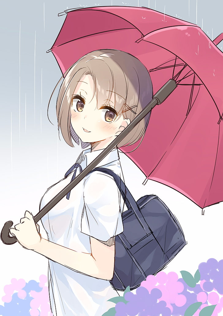 Umbrella Anime School Girl Watching The Rain With Her Dog Live Wallpaper -  MoeWalls