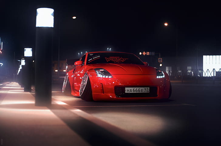 car, red cars, vehicle, Nissan, Nissan 350Z