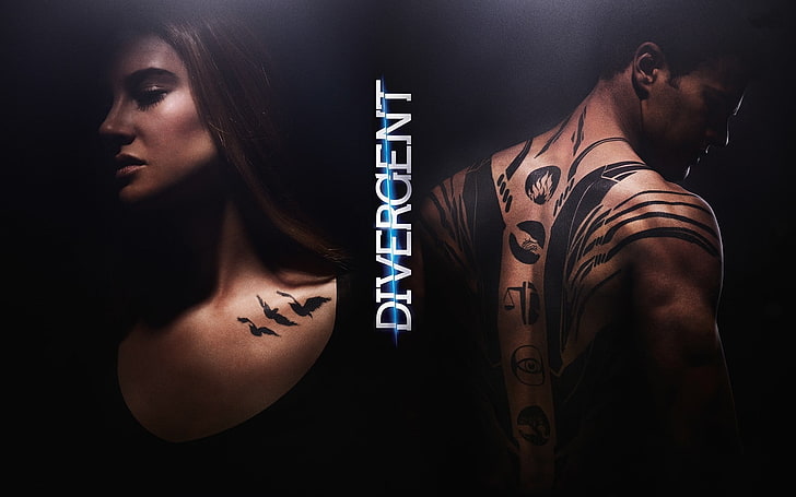 Divergent movie clip, fire, girl, woman, birds, symbol, tatoo, HD wallpaper