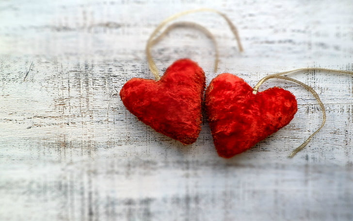red heart decors, love, positive emotion, heart shape, wood - material, HD wallpaper