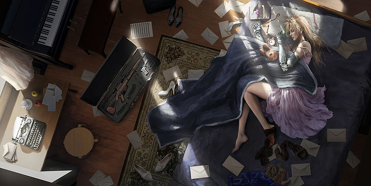 illustration of woman lying on bed, anime, anime girls, Violet Evergarden, HD wallpaper