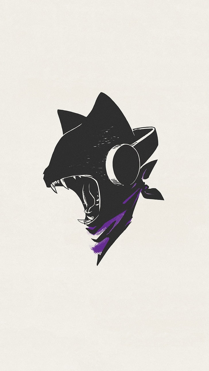 HD wallpaper: black and purple cat sketch photo, portrait display 