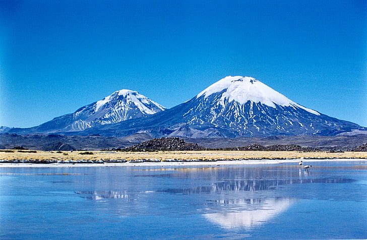 photography of mountain during day time, parinacota, pomerape, parinacota, pomerape, HD wallpaper