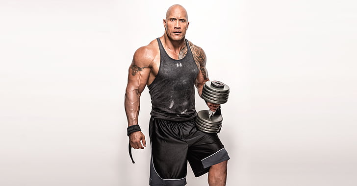 Dwayne Johnson, The Rock, Weights, Workout, 4K, 8K, HD wallpaper