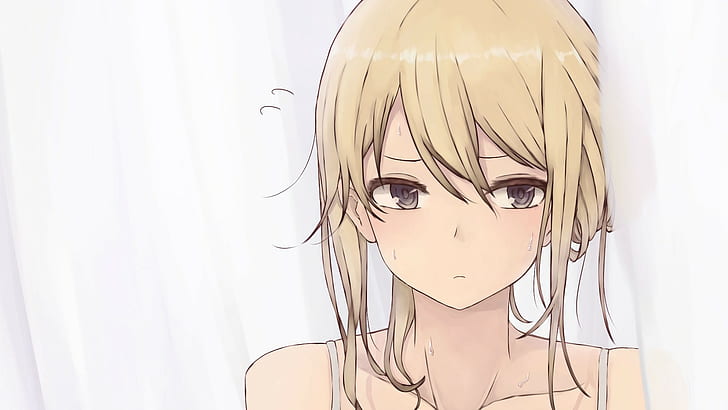 Anime Girls, Blonde, White Background, Brown Eyes, Sweat