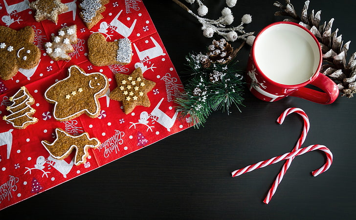 Christmas Gingerbread Biscuits, Milk Mug,..., Holidays, Winter, HD wallpaper