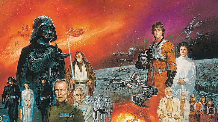 Star Wars, Darth Vader, Luke Skywalker, Obi-Wan Kenobi, Princess Leia, HD wallpaper