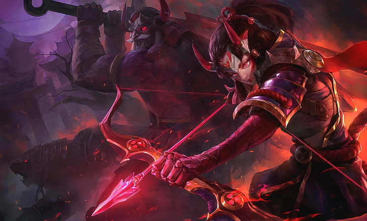 Ashe, Blood Moon (league of legends), Tryndamere, warrior, bow and arrow, HD wallpaper