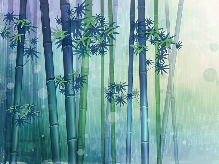 Bamboo wallpaper, watercolor, plant, green color, growth, nature