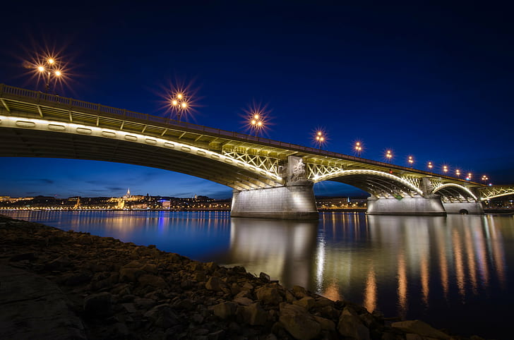 led lighted bridge during night time, margaret bridge, margaret bridge, HD wallpaper