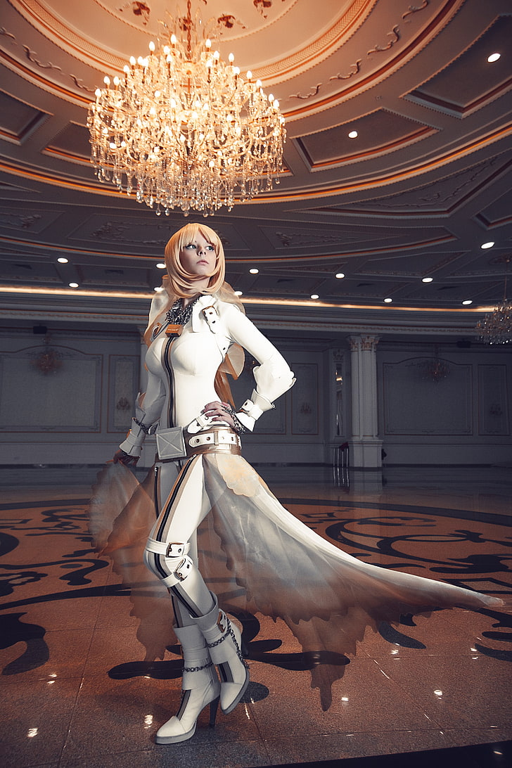 animated woman wearing white cloak wallpaper, suits, boots, cosplay