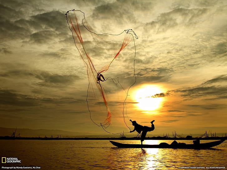 Fishing Net Sunlight Silhouette HD, nature, HD wallpaper