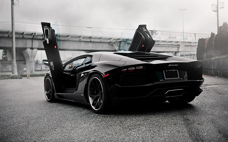 black Lamborghini Aventador, car, Lamborghini Aventador LP700-4, HD wallpaper