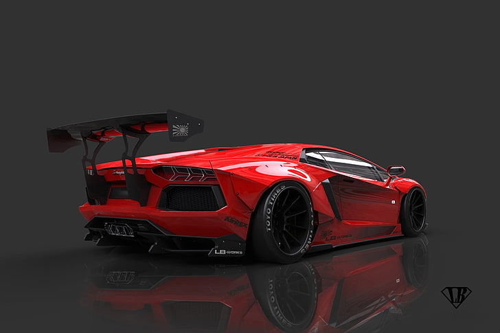 red and black sports coupe, Lamborghini, Lamborghini Aventador
