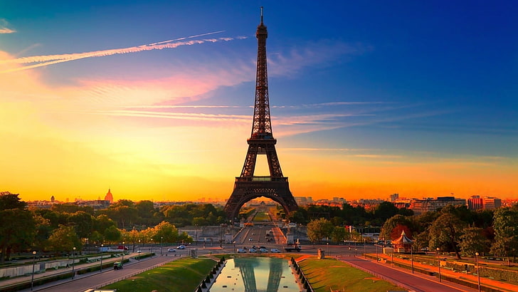 Eiffel Tower, Paris, HDR, architecture, city, sunset, France