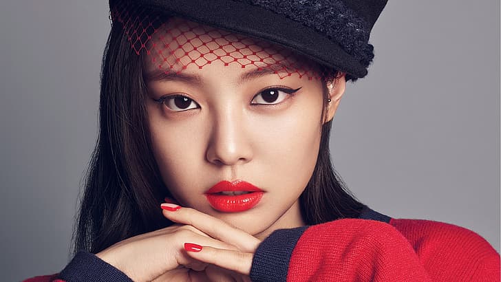 BLACKPINK, Jennie (BLACKPINK), Kim Jennie, K-pop, red lipstick, HD wallpaper