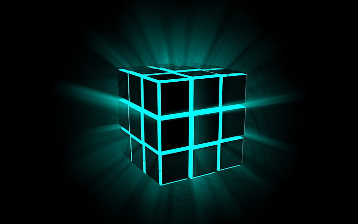 Rubik cube, light - natural phenomenon, blue, illuminated, glowing