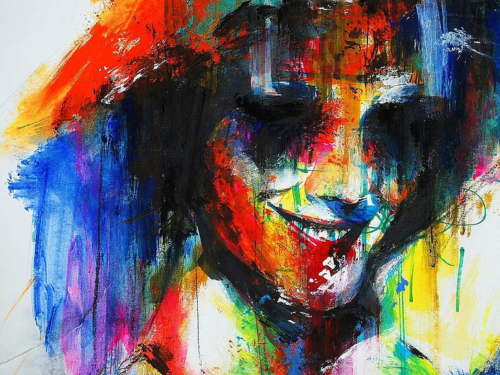 Colorful, face, Minjae Lee, painting, HD wallpaper