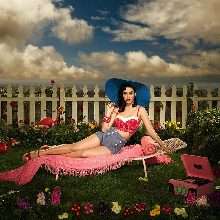 Katy Perry, women, vintage, brunette, shorts, poster, singer, HD wallpaper