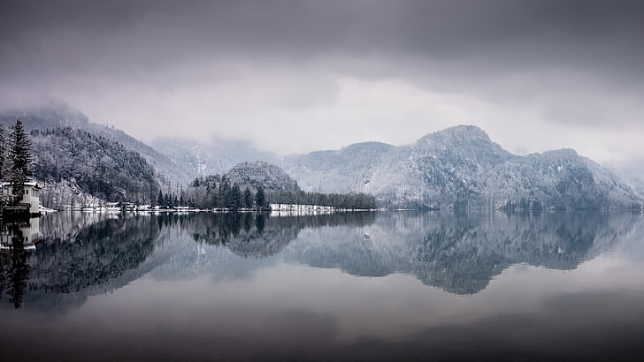 lake, Bavaria, Germany, Lake Kochel, winter, nature, reflection, HD wallpaper