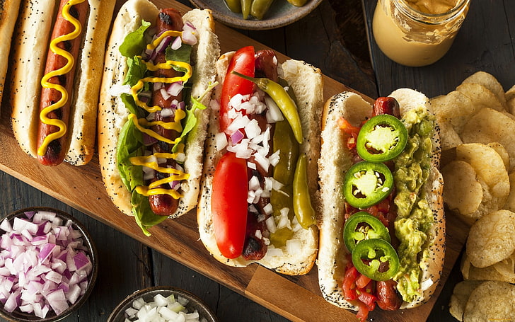 food, hot dogs, chilli peppers, food and drink, ready-to-eat, HD wallpaper